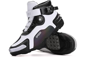 FHQGZT Motorbike Shoes Men Street Motorcycle Boots Side Zip Leather Breathable Anti-Slip Sole with Short Ankle Support TouringFashion Motocross Reinforced Street Riding Casual Racing Sports