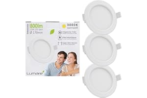 Lumare | Luce da incasso a LED 12W | Ultra piatto, profondità d'incasso 26mm | Ø150mm diametro del foro | Luce da incasso bianca rotonda | 230V | IP44 | Bianco caldo 3000K | SET 3