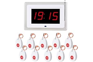 CHUNHEE Wireless Calling System/Restaurant Buzzer Pager System/Elderly Alarm Call Button for Restaurants Cafes Hospitals Nursing Homes 1 Receiver and 10 Call Buttons