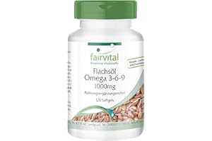 ‎FAIRVITAL Fairvital | Omega-3-6-9 Kapseln - HOCHDOSIERT mit 2000mg LeinsamenÖl (Flaxseed Oil) pro Tagesdosis - natürliches Linolsäure & Alpha-Linolensäure - kaltgepresst - 120 Softgels