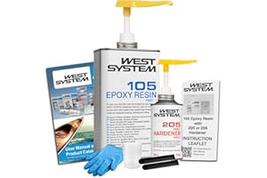 WEST SYSTEM Epoxy Resin & Hardener Starter Pack - 105/205 Pack - Marine Grade Epoxy for Wood, Metal & Fibreglass, Suitable for Outdoor Use, Furniture & DIY – Ideal for Polyester Surfaces & Gap Filling