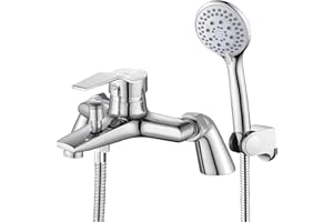 YOWMINA Bath Shower Mixer Tap, Modern Bath Mixer Taps with Shower Kit, Single Lever Bath Mixer Tap with Shower Attachment, Bath Mixer Tap Showers Kit for Bathtub