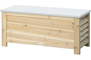Outsunny Coffre de Jardin en Bois et Couvercle en métal galvanisé 155 L avec vérin Bois Naturel