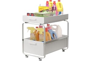 Todeco Almacenaje Bajo Fregadero 2 Niveles, Organizador de Gabinete, Cajones Extraíbles para Armario de Fregadero Estantes, para Cocina Baño, Acero al Carbono (Blanco)