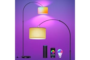 Modlicht Lampadaire intelligent, fonctionne avec Alexa et Google Home, Lampadaire RVB à intensité variable, changement de couleur, pour fête ou ambiance festive, lampe arc WiFi E27 9 W pour salon