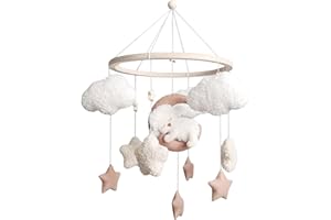 TROYSINC Mobile Baby Bettglocke mit Schafe, Sterne, Wolken, Mond Mädchen Hängende Mobile Windspiel für Babybett Kinderbett(Rosa Schafe)