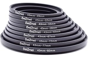 BEIZMEI 9Stück Kamera Objektiv Filter Ring Kompatibel für 43mm Kamera Objektiv,43-49/43-52/43-55/43-58/43-62/43-67/43-72/43-77/43-82.CNC eloxiertem Aluminium.(43mm Step-Up Ringe(9 Stück Set))