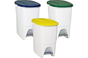 Denox Pack reciclaje Pedalbin Ecológico c/u: 75 litros totales, en 3 contenedores, Multicolor, 25 L