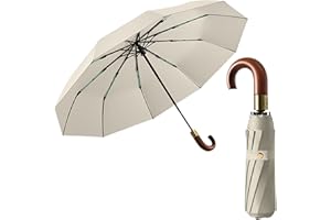 erised's bifrost Portátil Paraguas Plegable de Viaje Lujo Mango en J de Madera Real de Apertura/Cierre Automático Capa de Revestimiento/Protección UV Anti UPF 50 99,9% Paraguas de Golf Hombres