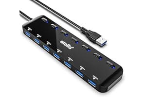 atolla 7 Port USB 3.0 Hub Splitter, Ultra Slim USB Power Strip with Individual Power Switch and LED-100 cm Extension