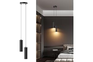 Klighten Lampada a Sospensione Cilindro GU10 Moderne 2 Luci, Lampadario a Sospensione in Alluminio per Soggiorno Camera da Letto Cucina Tavolo da Pranzo, Nero, Lampadina non Inclusa