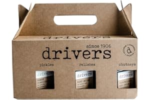 Drivers Pickles - Deli Pickle Vegetarian Hamper Selection Box 3 Deli Pickles Dips Sweet Cornichons, Mini Onions, Caramelised Onion Chutney. Gifts Set For Men & Women. Savoury Food Hamper
