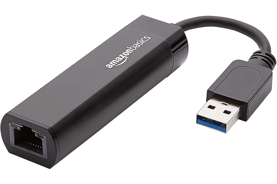 Amazon Basics USB 3.0 to 10/100/1000 Gigabit Ethernet Internet Adapter, Black, 1-Pack