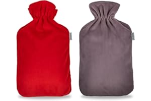 Anstore Copribottiglia dell'acqua calda, 2 pezzi, morbido rivestimento in pile Coral per borsa dell'acqua calda da 2 litri, grigio e rosso (senza borsa dell'acqua calda)