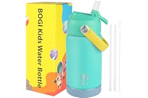BOGI Kids Metal Water Bottle with Straw, 350ml Kid Stainless Steel Water Bottle for School Leak Proof Insulated Water Bottle for Boys Girls Toddlers Children Keep Drinks 12h Hot & 24h Cold | Mint