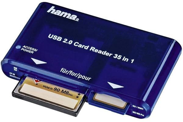 Hama Lecteur USB 2.0 "35en1" (USB, lecteur cartes multiples, Lecteur de carte SD, SDHC, SDXC, Type I / II CF, MMC) Bleu