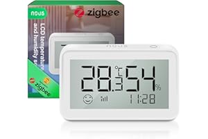 NOUS E6 Thermomètre et Hygromètre Connecté LCD ZigBee, Thermometre Interieur, Température et d'humidité Intelligent, Compatible avec Alexa, HomeKit, Tuya, Smart Life ZigBee2MQTT, Requis Hub NOUS E1/E7