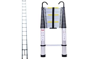 DICN Escaleras telescópicas de 6,2 m con gancho desmontable de 150 kg de capacidad, escalera telescópica recta de aluminio, extensible, suministros de construcción, proyectos de bricolaje, portátil,