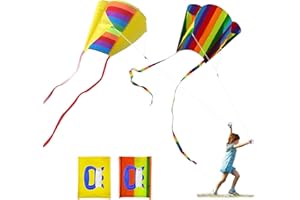 TSHAOUN 2 Piezas Cometas de Colores para Niños y Niñas, Arcoíris Cometa con Cuerda de Cometa y Asa, Cometa para Deportes al Aire Libre de Verano en Parque de la Playa, Fácil de Montar