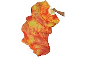 Calcifer 2 Pcs 180 cm/70.8 inches Belly Dance Dancing Silk Bamboo Fans Art Colorful