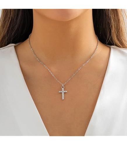 Collana Uomo Con Croce In Acciaio Inossidabile E Zirconi - Catena 61 Cm, Colori Nero/argento, Regalo Elegante E Spirituale
