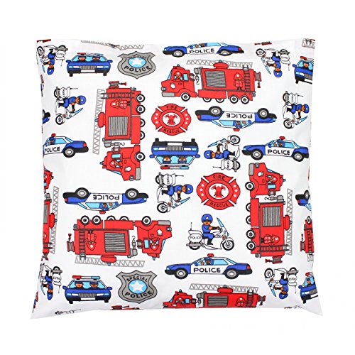 TupTam Kissenbezug Dekorative Kissenhülle Reißverschluss Dekokissen Baumwolle Eulen Elefant Sterne Feuerwehr Polizei, Farbe: Feuerwehr Polizei, Größe: 80x80 cm