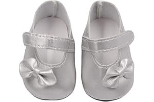 Aeromdale Puppenschuhe PU Schuhe mit Schleife für 45,7 cm American Doll Girls Puppen 46cm Puppenzubehör Spielzeug - Silber - 1 Paar