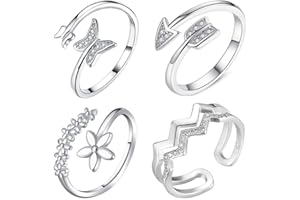AMOR SPES 4PCS Silver Rings for Women 925 Finger Rings Knuckle Rings Toe Rings for Women S925 Silver Adjustable