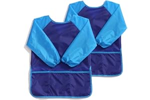 Torytoe 2 Stück Malkittel kinder, Wasserdicht Kinder Malschürze 7-12 Jahre Mädchen/Junge, Bastelschürze mit Ärmeln und 3 Taschen, Malerkittel für Schule Kunst Malerei, Kochen, Essen