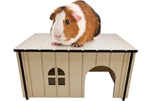 MASCOT PETS Wooden Guinea Pig House 33x16x24cm | Pet Animal Hide Hideout Ideal For Dwarf Rabbits Tortoise Rats Pygmy Hedgehog | Perfect Nesting Box Slots Together in Seconds (Medium)