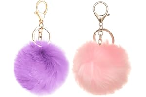 BLeezm 2 Pcs Llaveros Pompones, llaveros para mochilas, Llavero Pompones Esponjoso, de Tacto Suave, para Mujeres, niñas