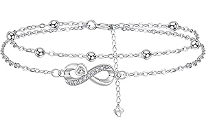 Arrebol Cavigliera Donna Argento 925 Doppia Catena con Perline Estate Spiaggia Catena Piedi - Anallergica Regolabile [22+4cm]