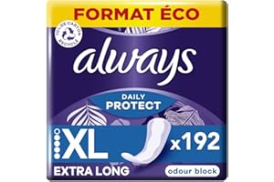 Always Daily Protect, Extra Long, 192 Protège-Slips pour Femme, Retient les odeurs, Confortable avec cœur Absorbant, Format Eco
