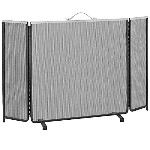 Classic Straight Edged 3 Fold Fire Screen in Black and Silver Finish - Height 76cm (30