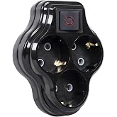 TİMSAL 3l&uuml; Anahtarlı Golyat, &Uuml;&ccedil;l&uuml; Topraklı Priz Duvar Tipi &Ccedil;oklayıcı Fiş, 16A 250 Volt, Max 3600 Watt (Siyah)