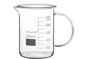 stonylab Glass Beaker with Handle, Borosilicate Glass Graduated Low Form Griffin Beaker with Handle and Pouring Spout, 250 ml