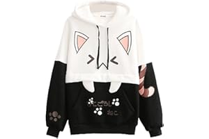 Himifashion Niedlicher Kapuzenpullover für Teenager, Mädchen, Kawaii-Katzen-Druck, Pullover, Kapuzen-Top, plus Samt-Sweatshirt, locker, warmer Kapuzenpullover