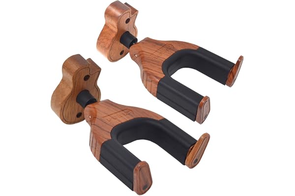 Crochet mural pour guitare avec verrouillage automatique pour toutes les guitares acoustiques ou électriques classiques 2 Rosewood-Guitar Shape Wood Base