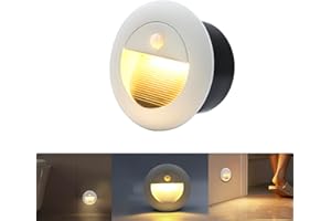 FWoche Applique Encastré Murale rond avec Détecteur de Mouvement 1.5W 3000K IP65 65mm, Blanc chaud 3000K applique avec boîte, 230V eclairage mural alu escalier encastrable marchepied, Blanc