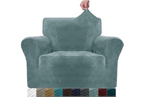‎MAXIJIN MAXIJIN Dicke Samt Stuhlhussen für Sessel Stretch rutschfeste Sofabezug 1-Sitzer Hunde Katze Haustier Wohnzimmer 1-teiliger Sofa Protector Stuhl Schonbezug (1 Sitzer, Staubiges Blau)