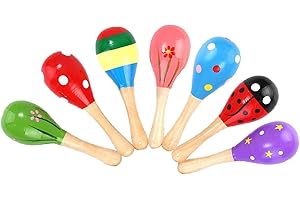 QXCFTW Fiesta Wooden Maracas 7Pcs - Baby Maracas for Party Favors, Classroom Prizes - Random Color