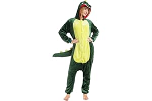 Lalieffacely Dino Kostüm Erwachsene, Faschingskostüme Damen Männer Plüsch Onesie Kostüm Dinosaurier mit Kapuze Unisex Tierkostüme für Erwachsene Karneval Fasching Cosplay Pyjama Party