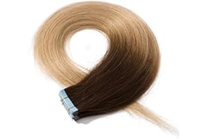 Elailite Extension Adesive Capelli Veri Biadesivo Capelli Morbidissimi Shatush 20 Fasce 40g Tape Biadesive Invisibili 100% Remy Human Hair 30cm #4T27 Cioccolato ombre Biondo Scuro