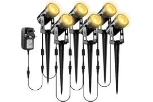 T-SUNUS Garden Spotlights Mains Powered, Landscape Spot Lighting 6 Pack & Garden Lights Low Voltage 12V Spike Light Outdoor with Spike Stand for Garden, Yard, Lawn (Warm White)