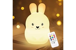 Nice Dream Lapin Veilleuse pour Enfants, 9 Couleurs Bunny Bébé en Silicone avec Télécommande, Lampe Rechargeable par USB, Cadeau pour Garçons Filles (7.4"x4.8"x4.8")
