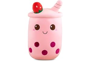 Lithyc Peluche Bubble Tea,Bubble Tea Peluche de Thé Au Lait Perlé,Deco Chambre ado Fille (24cm - Rose)