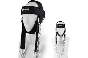 LINSTER Harnais de Tete, Constructeur de cou Rembourré de 5 mm et Chaîne en Acier Réglable, Gym Head Harness Entraînement Anneaux en D, pour La Musculation, Le Fitness, L'haltérophilie