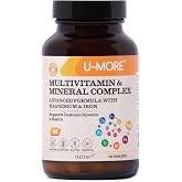 U-MORE Multivitamin ve Mineral Kompleksi, Şekersiz, Glutensiz, Kalsiyum, Magnezyum, A, B1, B2, B5, B6, B12, D3, K, C Vitaminl