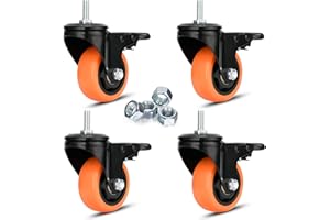 YOOGAA 75 mm Gewinde-Stangen-Rollräder-Set von 4, Schwere Last 450 kg, M10x25 mm Rollräder, Doppelsperrung, Industrie-Rollräder, Drehbarer Rollräder mit Bremsen, glatt und leise, für Trolleys und Möbel