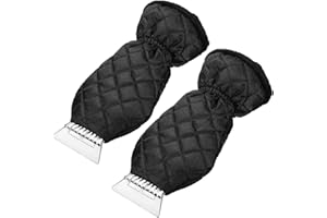 ESTOVE Ice Scraper with Glove Snow Remover Waterproof Mitt Lined of Thick Fleece for Car Windscreen Windshield Window Auto Winter Tool 2 PACK
